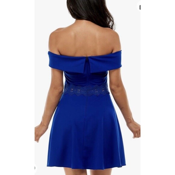 B DARLIN Women Dress Size 1 - 2 Blue Off Shoulder Short Fit Flare - Picture 7 of 8